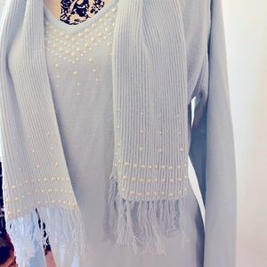 Karen Scott pearl sweater with a scarf